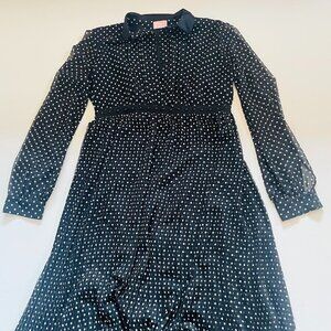 Giambattista Valli Polka Dot Shirt Dress Pleated Black White Pearl Maxi Silk
